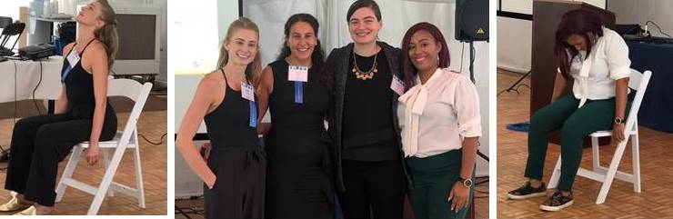 S:US’ Trauma-Informed Yoga pilot was a featured topic at the New York Association of Psychiatric Rehabilitation Services’ Annual Conference this month.  Presenters pictured in center photo: Zoe LePage, Exhale to Inhale; Bronte Kastenberg, BPHC; Erin Palmer and Altrovise Walcott, Services for the UnderServed.